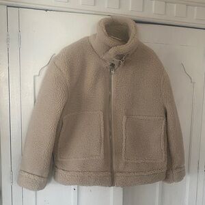 H&M Beige Teddy Bomber Jacket